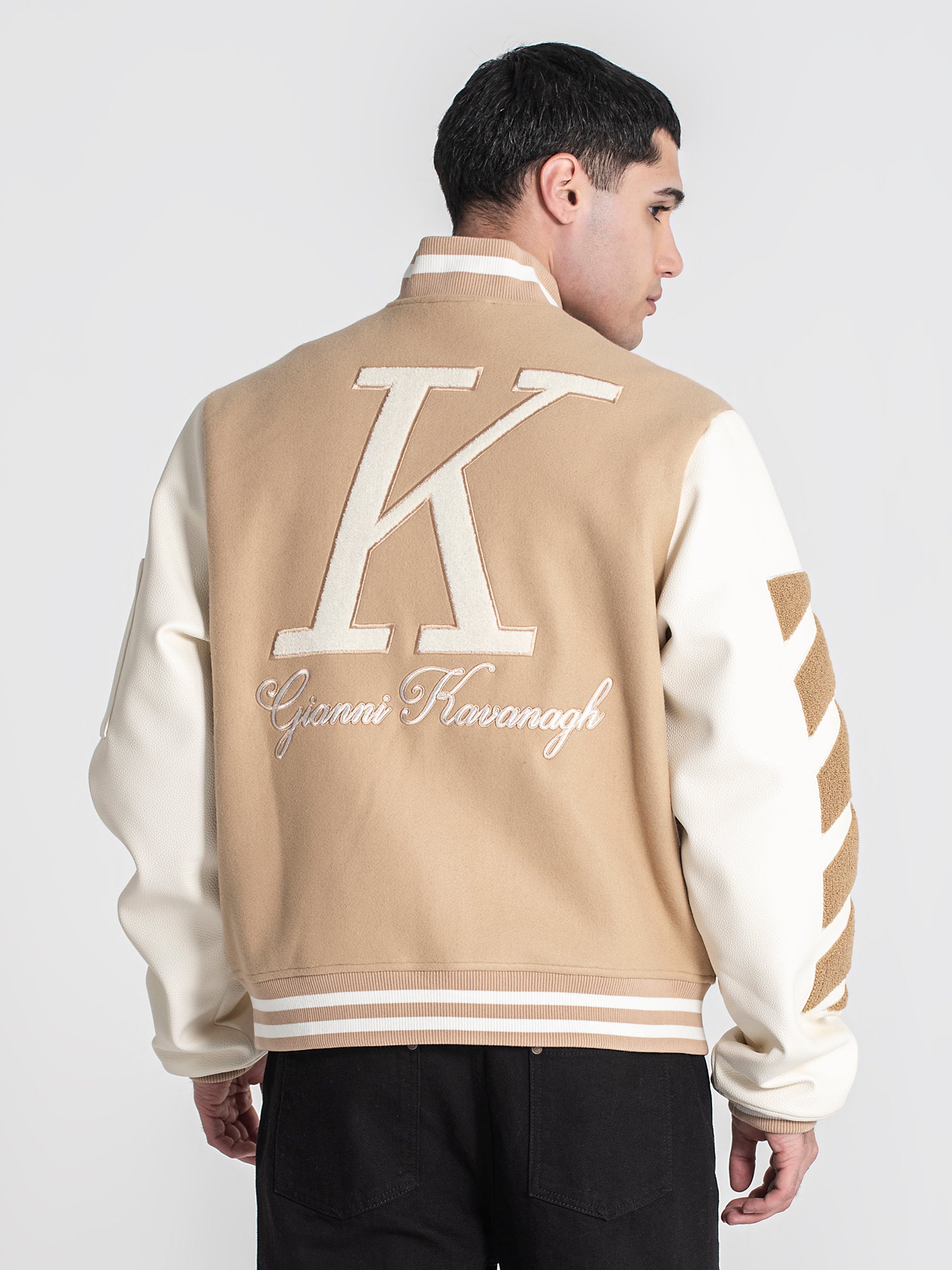 bombers / Beige Varsity Bomber Jacket