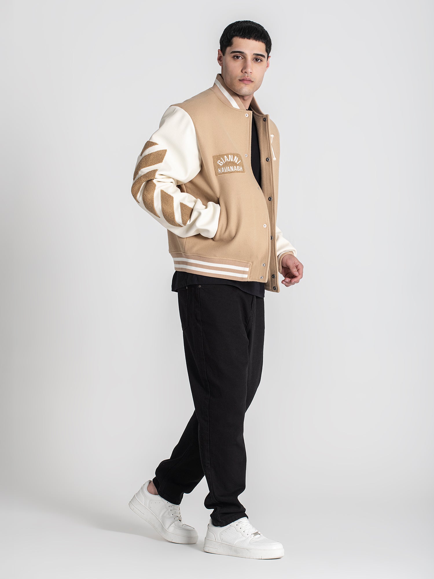 bombers / Beige Varsity Bomber Jacket