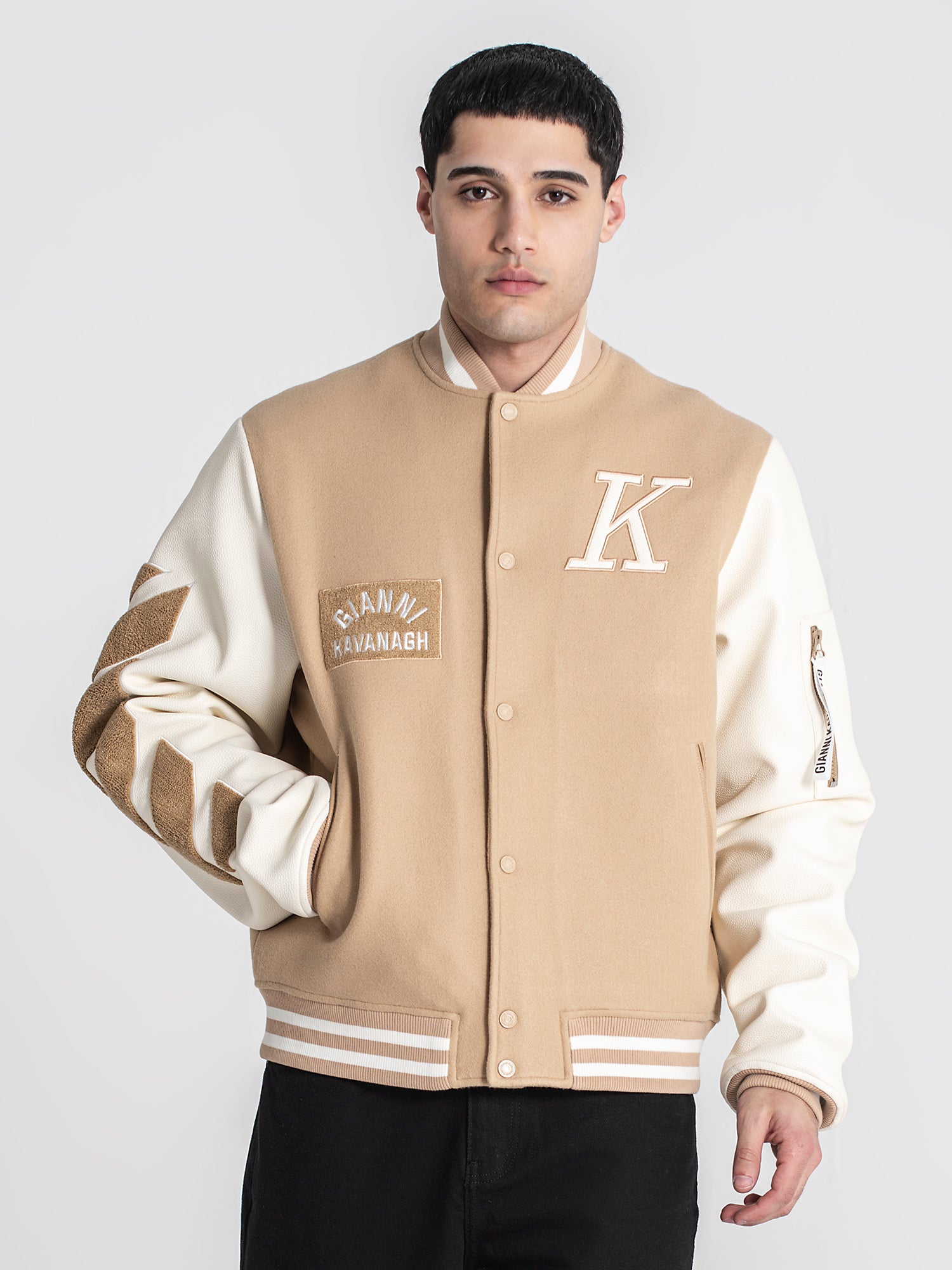 bombers / Beige Varsity Bomber Jacket