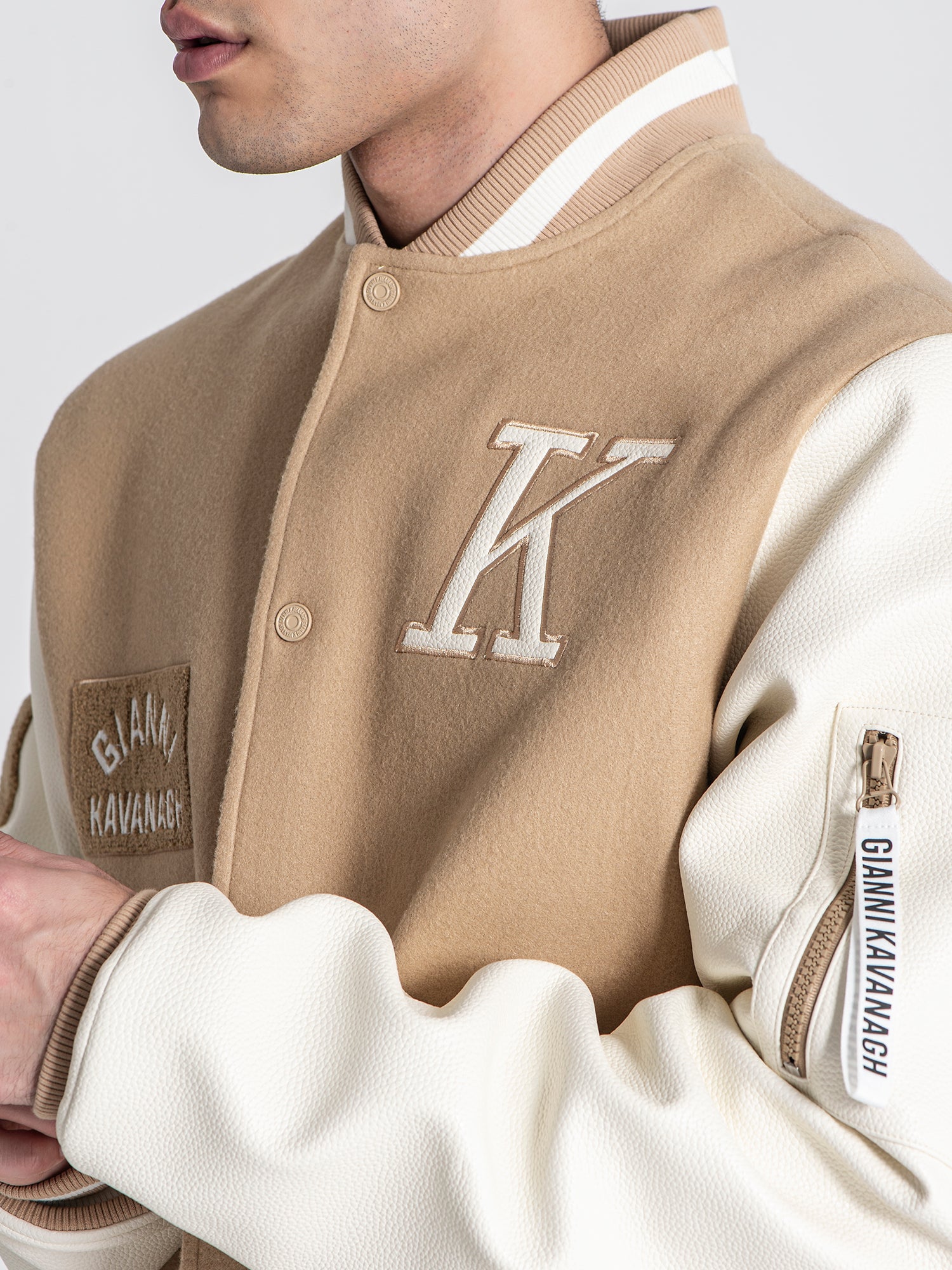 bombers / Beige Varsity Bomber Jacket