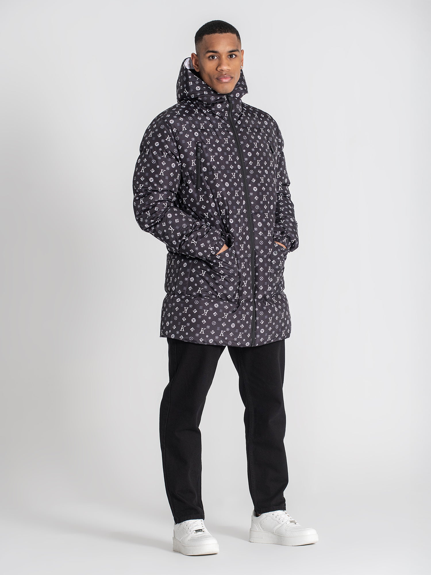 overcoats / Black Logomania Puffer Coat