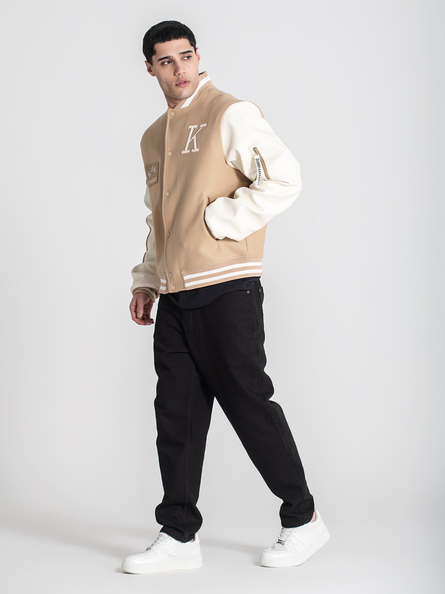 bombers / Beige Varsity Bomber Jacket