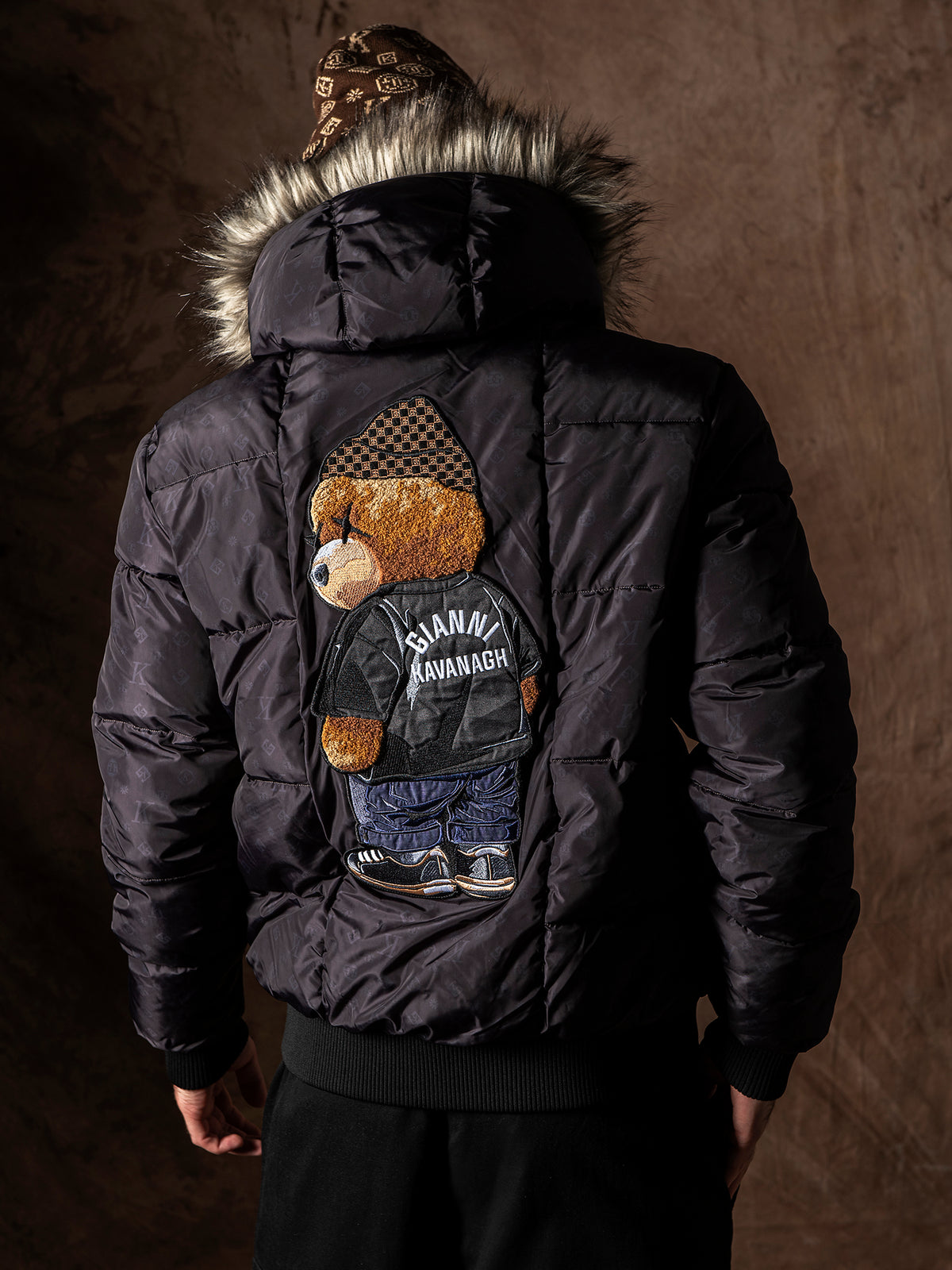 Black Logomania Bear Puffer Jacket