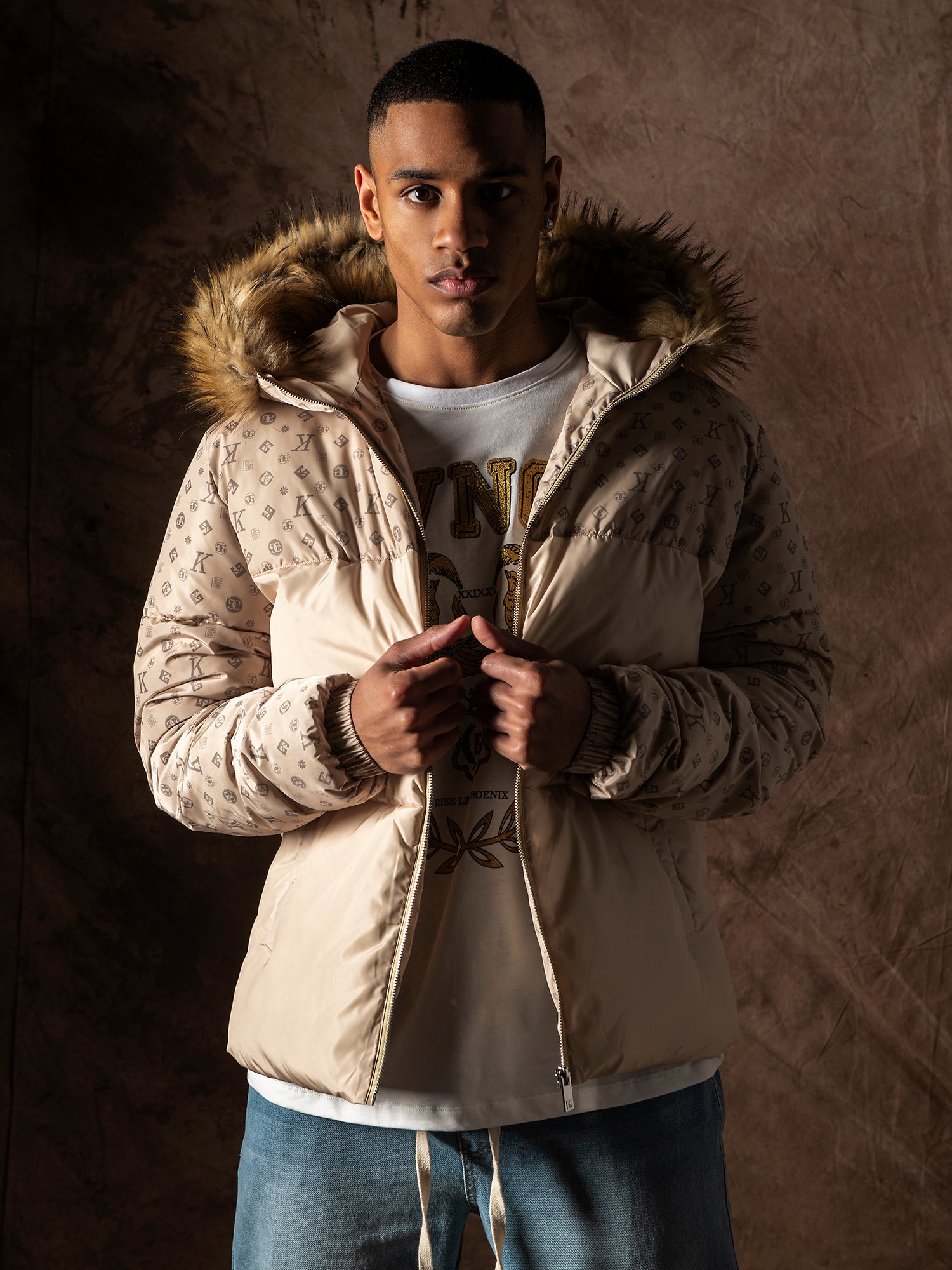 Beige Logomania Puffer Jacket