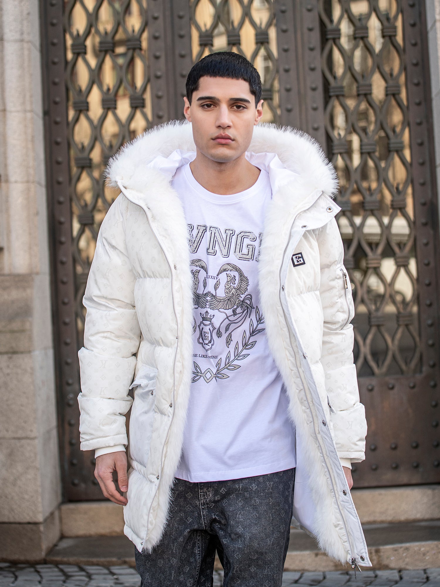 White Logomania Coat