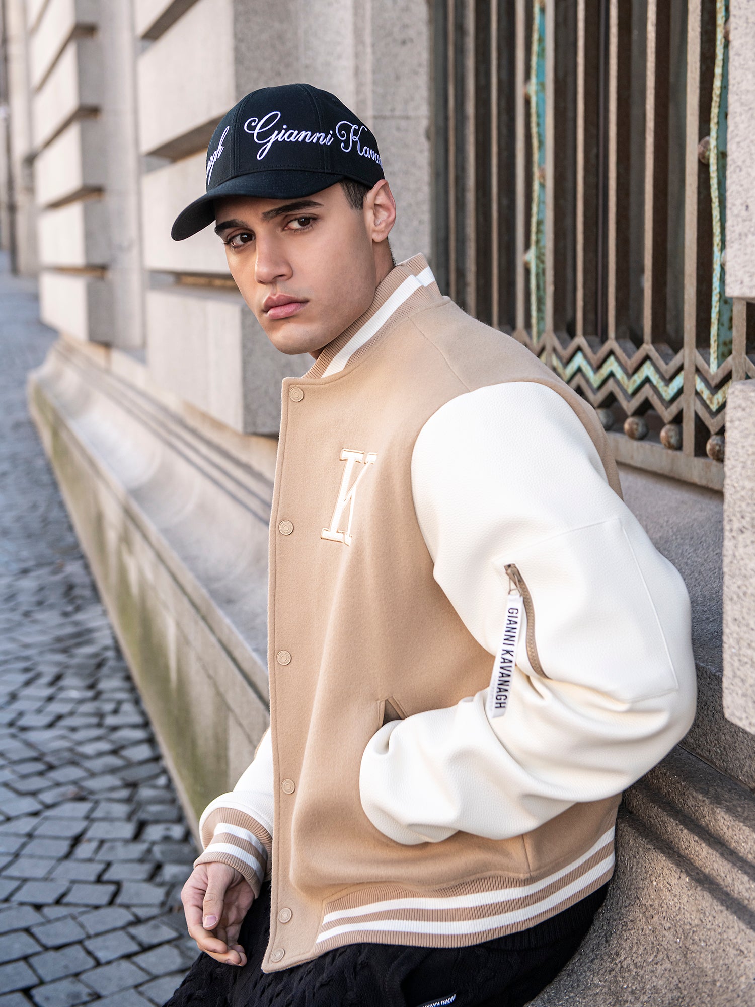 Beige Varsity Bomber Jacket