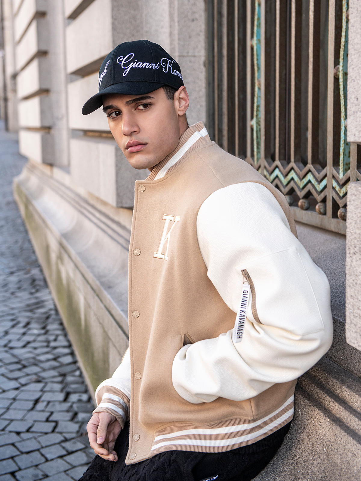 Beige Varsity Bomber Jacket
