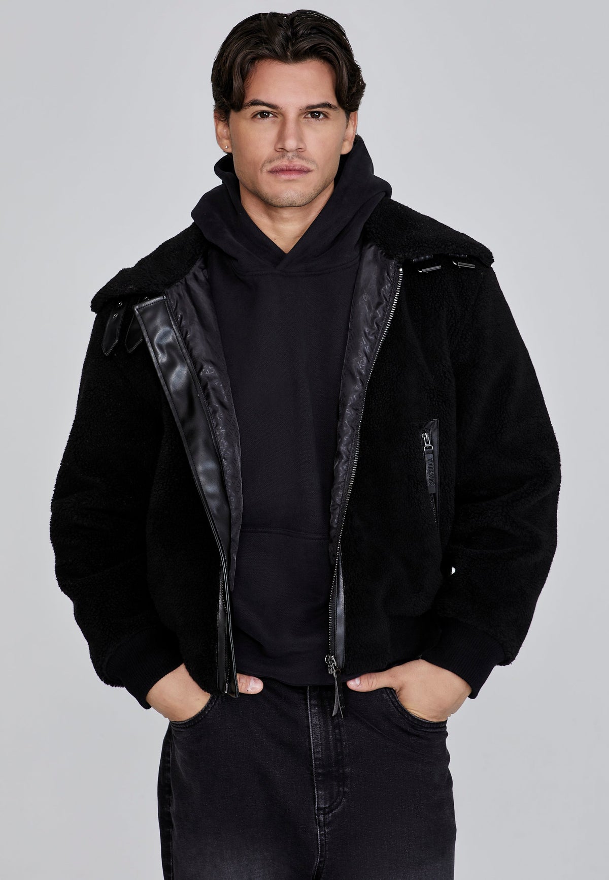 Black Sherpa Bomber Jacket
