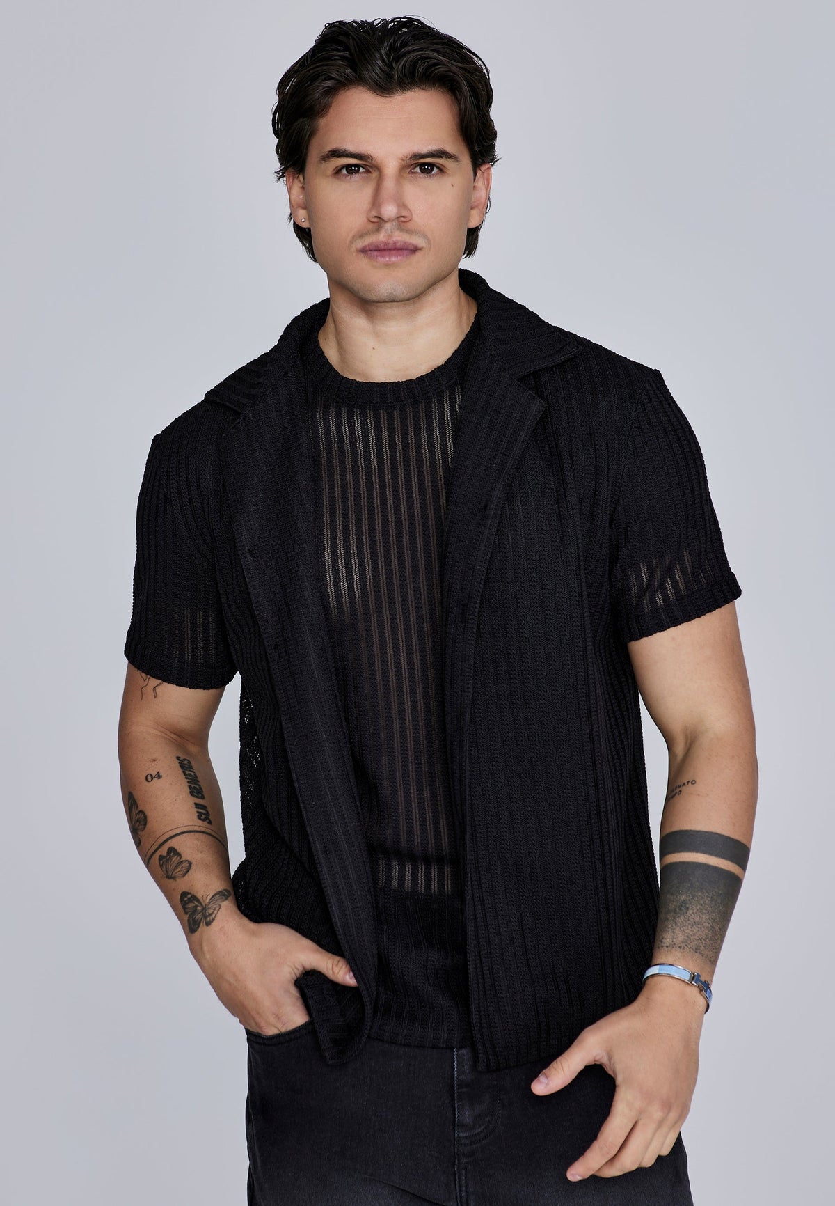 Black Textured Resort Shirt