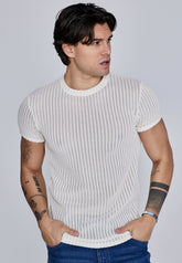 Ecru Textured Muscle Fit T-Shirt