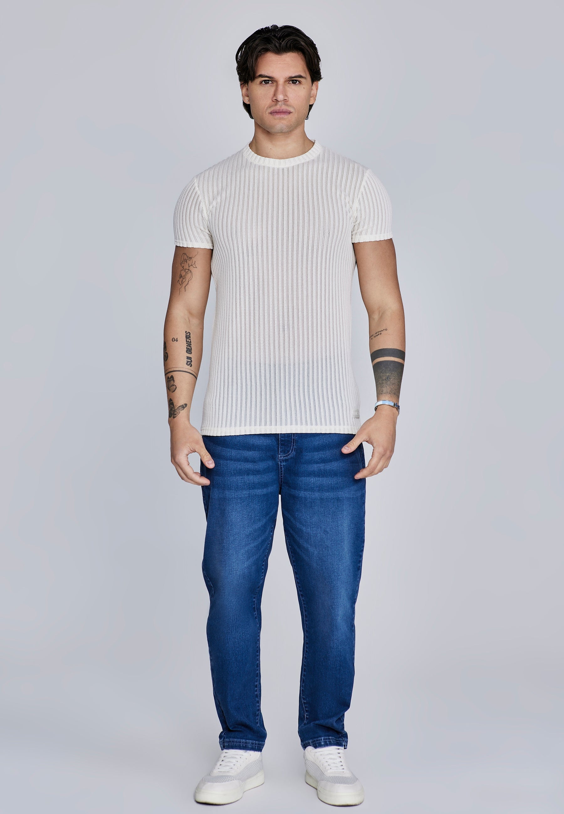 Ecru Textured Muscle Fit T-Shirt (2)