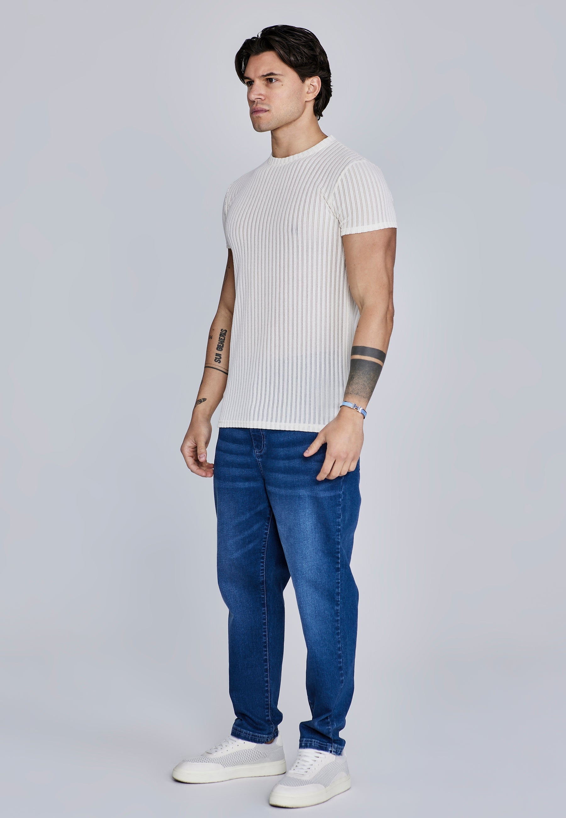 Ecru Textured Muscle Fit T-Shirt (3)