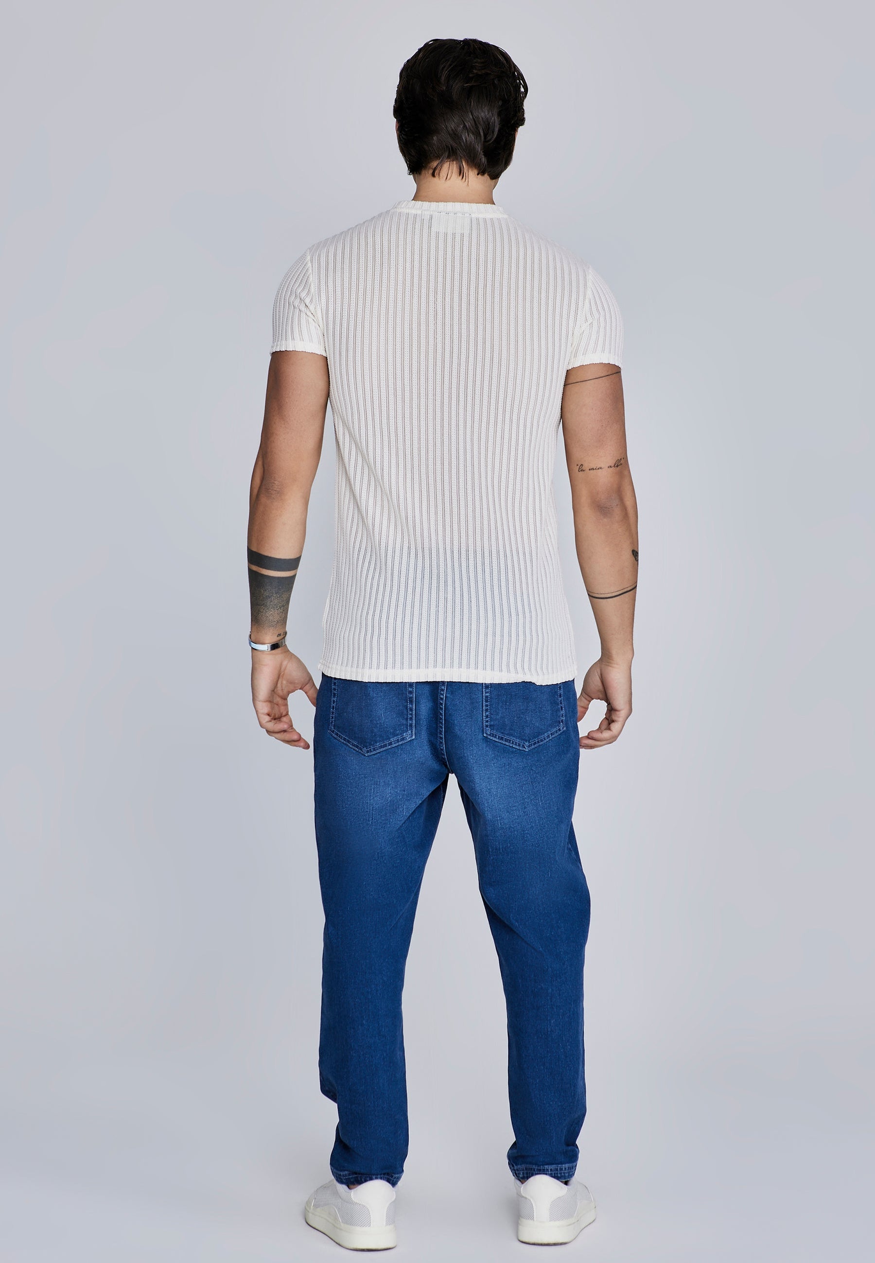 Ecru Textured Muscle Fit T-Shirt (4)