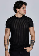 Black Textured Muscle Fit T-Shirt
