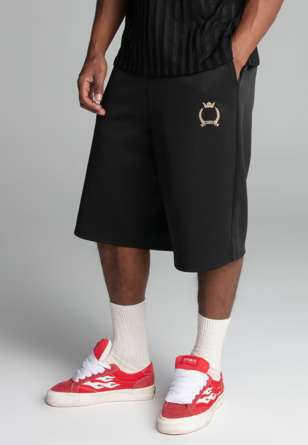 Black Oversized Poly Shorts