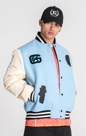 Blue Patches Bomber Jacket