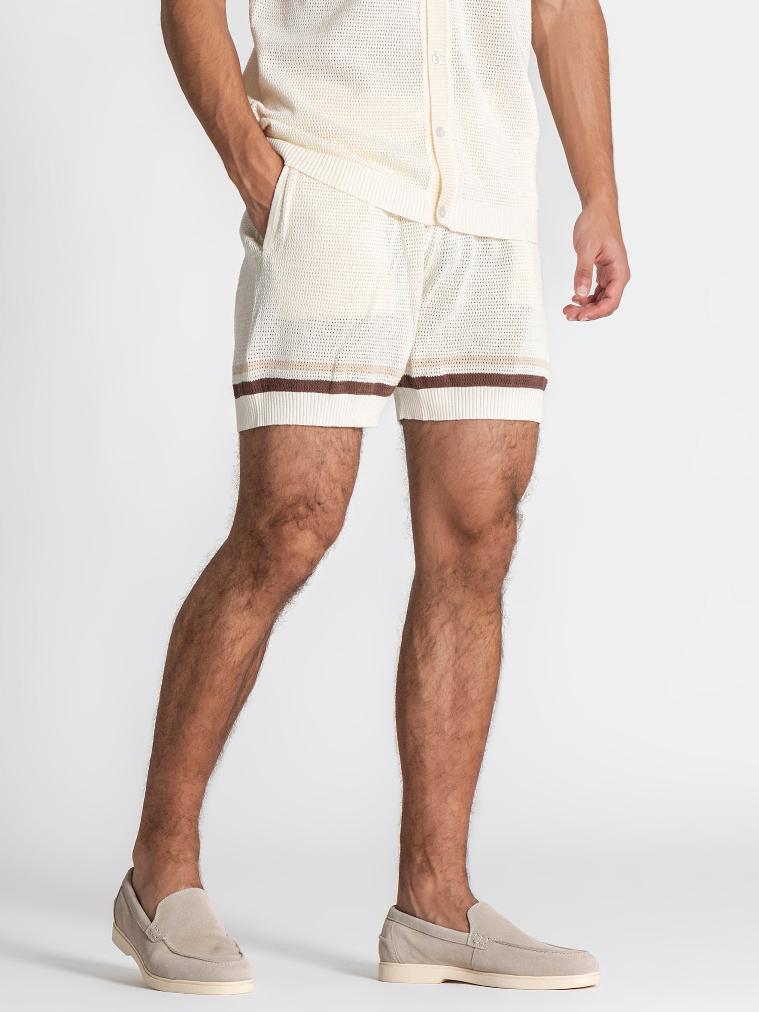 White Striped Knit Shorts