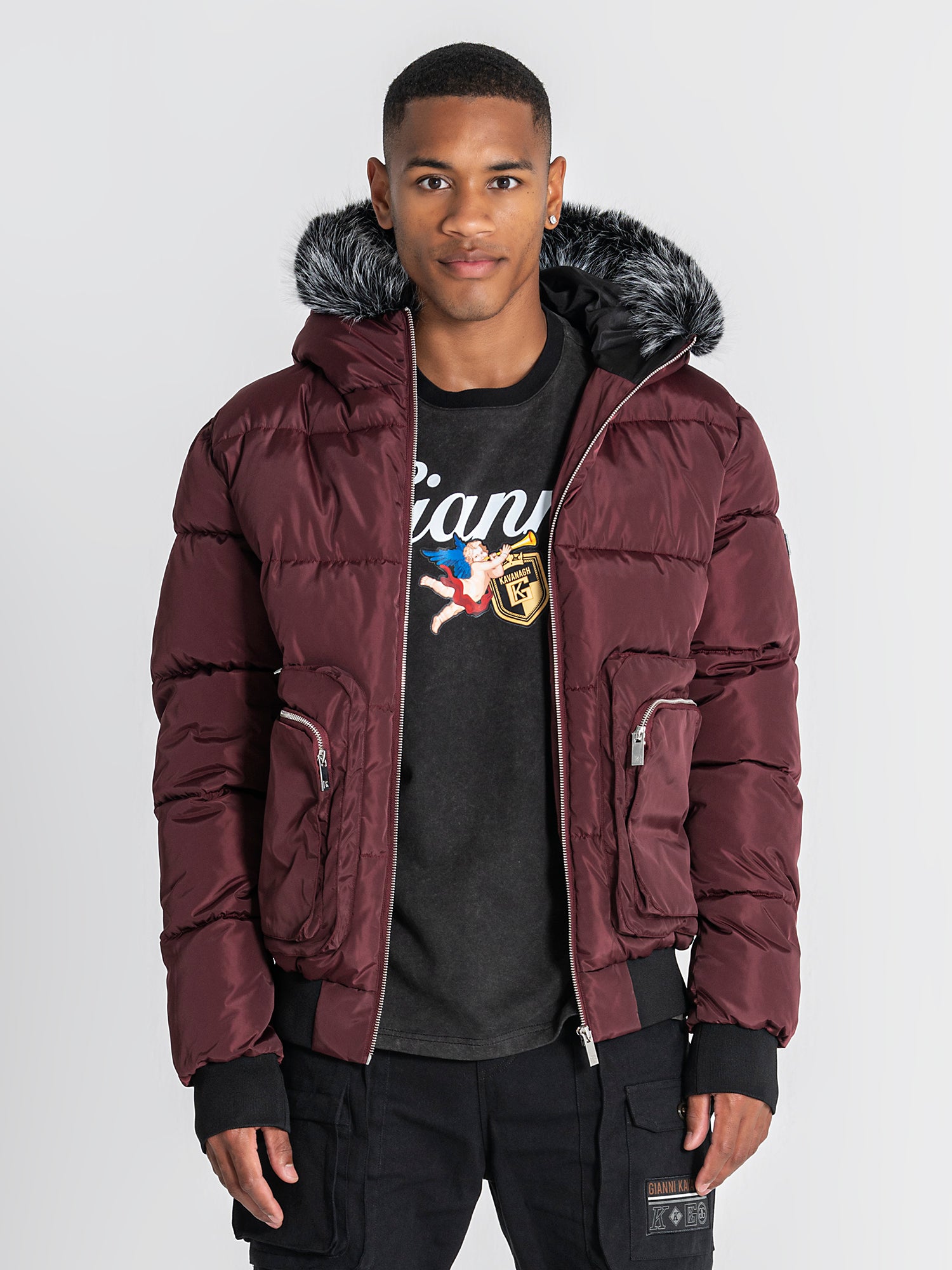 Burgundy Utility Puffer Jacket