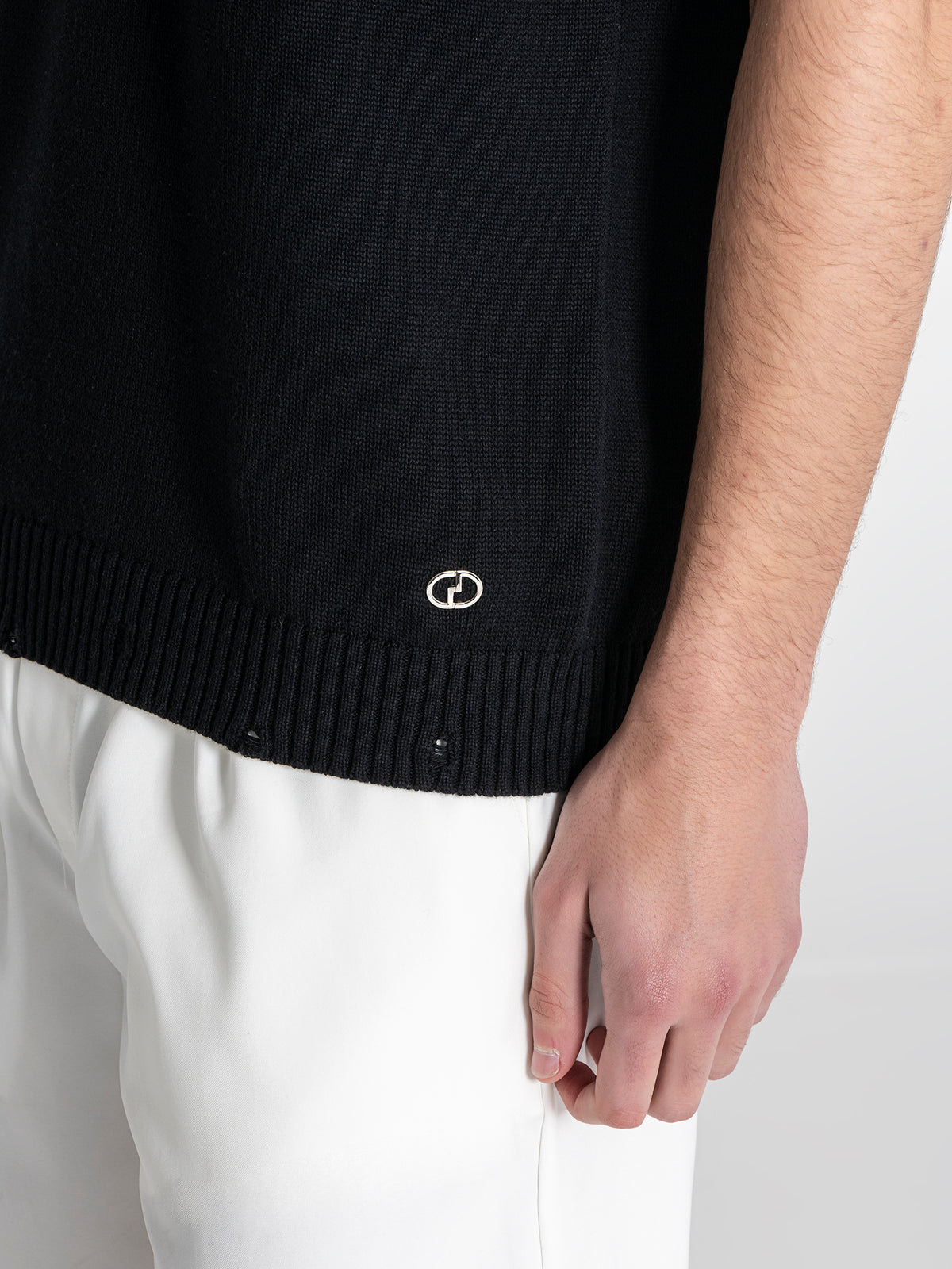 polos / Black Ripped Knit Polo
