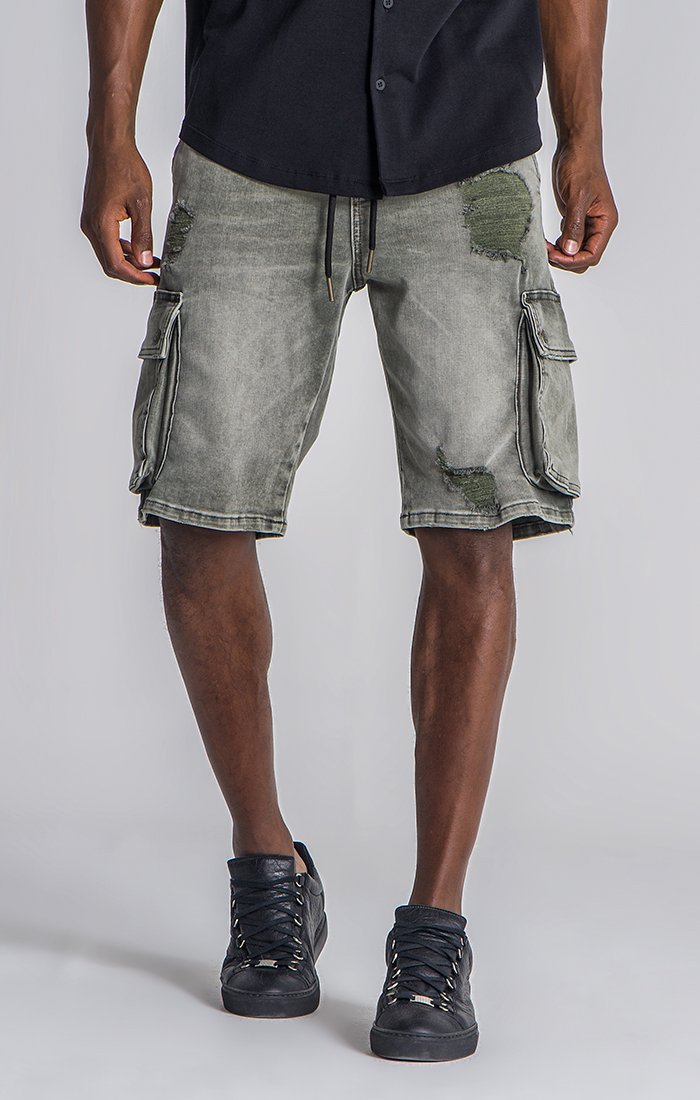 Army Green Ripped Cargo Shorts