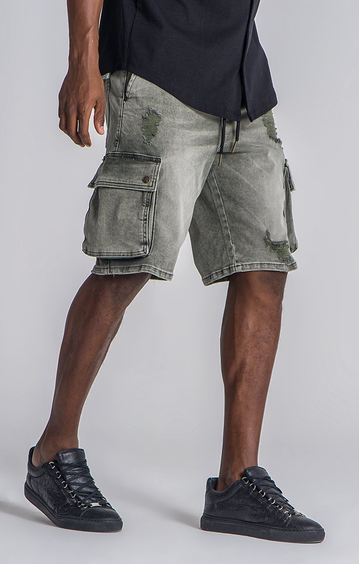 Army Green Ripped Cargo Shorts