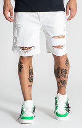 White Damage Ripped Shorts