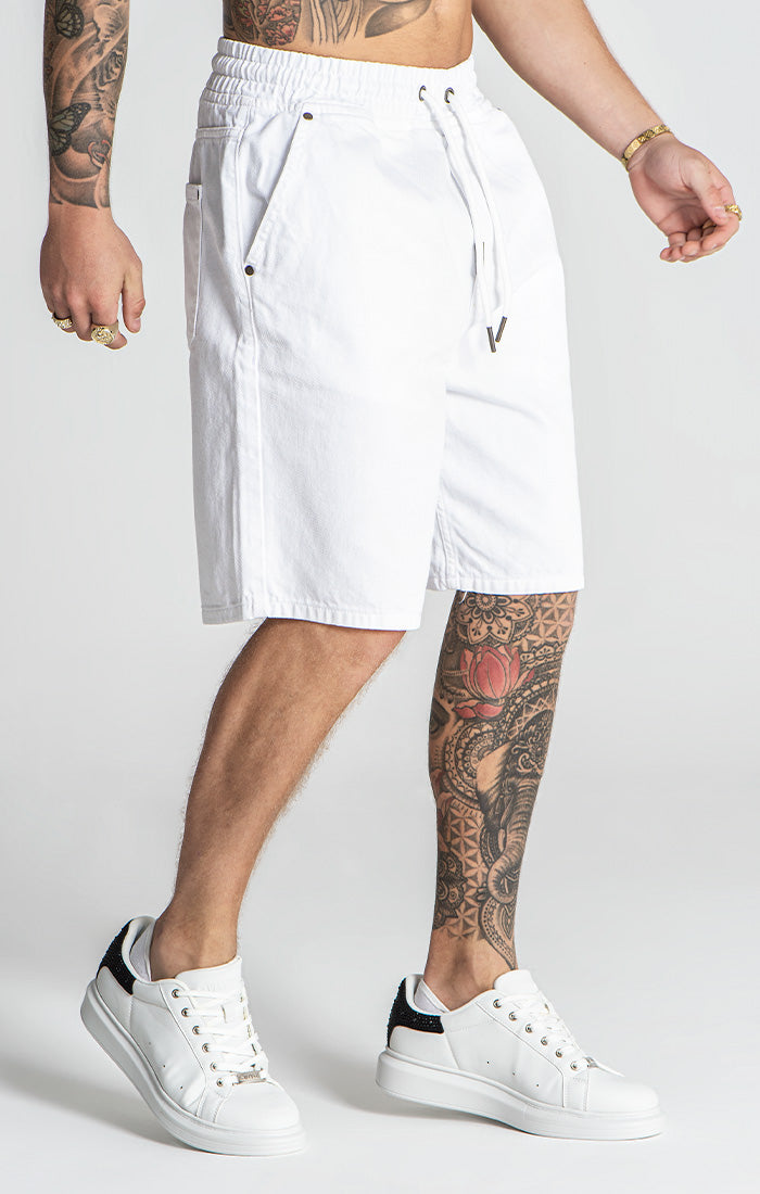 White GK Elastic Waist Shorts